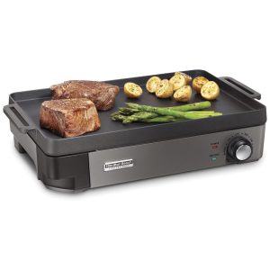 Churrasqueira Elétrica de Ferro Fundido Hamilton Beach Professional 25 x 40cm Antiaderente Ajuste de Temperatura até 232°C Preta 38560