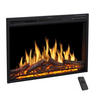 Lareira Elétrica de Embutir A66x93L com Controle Remoto e Chamas Ajustável 110V 1500W R.W.FLAME Preta