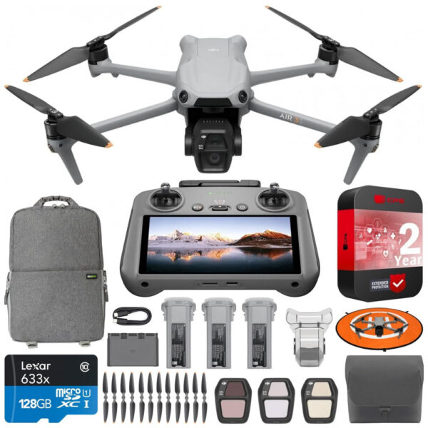 Drone DJI Air 3S Fly More Combo com Controle Remoto de 2 Telas e Câmera CMOS de 1" Grande Angular e Médio Tele, 4K60fps, Sensores Omnidirecionais,