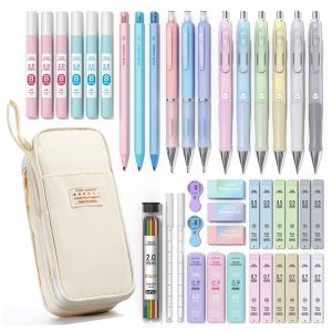 Conjunto 42 peças Four Candies creme com estojo e lapiseiras 05 mm 07 mm 09 mm e 20 mm para escrita e desenho