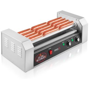 Máquina de Salsicha Hot Dog Grill Elétrica Olde Midway para 12 Hot Dogs 5 rolos 700W grade comercial ideal para cozinhar hot dogs