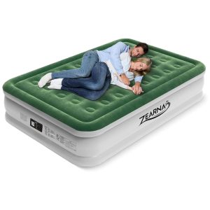 Colchão de Ar Queen com Bomba Melhorada Inflação em 2 Minutos Suporte até 295kg Câmara Dupla Sem Vazamentos NoturnosZearna