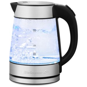 Chaleira Elétrica Elite Gourmet EKT602 de Vidro Livre de BPA Base 360 sem Fio Design com LED Azul Estiloso Função de Desligamento Automático - 17L