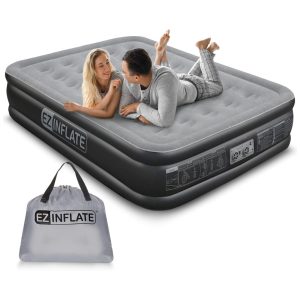 Cama Colchão Inflável Queen Bomba Embutida Luxuoso Altura 4064cm Prova Dágua EZ INFLATE Azul Escuro