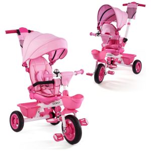 Triciclo Infantil 6 em 1 com Alça Ajustável Cobertura Removível e Arnês de Segurança para Crianças de 1 a 5 Anos EOOWOY Rosa