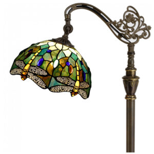 Abajur de piso Tiffany ZJART vidro âmbar amarelo libélula haste gooseneck ajustável 170 cm base metálica soquete E26 110V