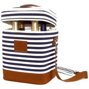 HAMILO Bolsa Térmica Para Transporte de Vinhos até 4 Garrafas Azul e Branca