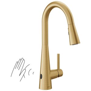 Torneira Cozinha com Sensor de Movimento e Pulverizador Pull Down Moen Sleek 7864EWBG Dourada
