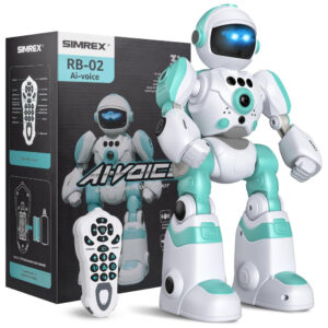 Robô Programável Azul e Branco – SIMREX, Controle Remoto, Gravação de Voz, Dança e Sensores de Gestos para Crianças