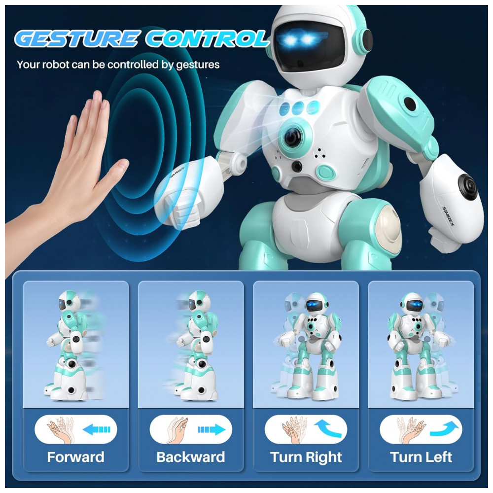 Robô Programável Azul e Branco – SIMREX, Controle Remoto, Gravação de Voz, Dança e Sensores de Gestos para Crianças - Imagem 2