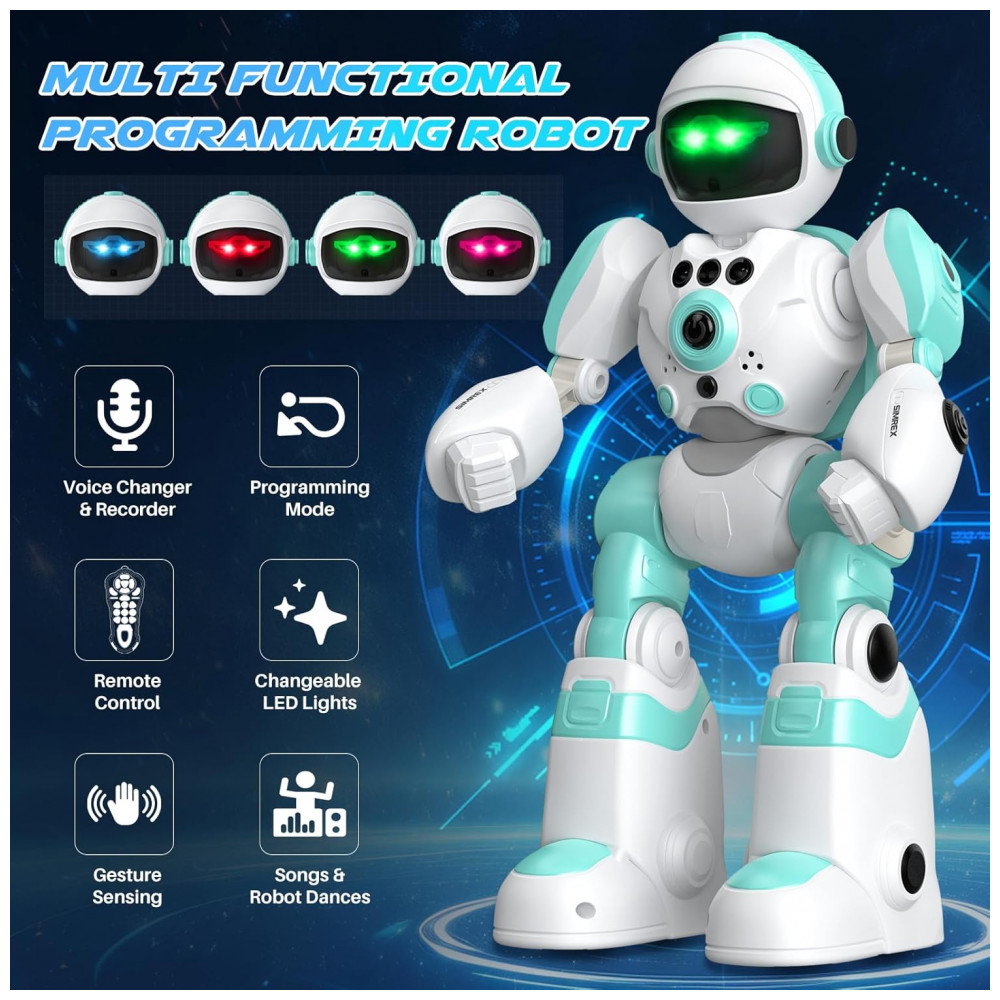 Robô Programável Azul e Branco – SIMREX, Controle Remoto, Gravação de Voz, Dança e Sensores de Gestos para Crianças - Imagem 3