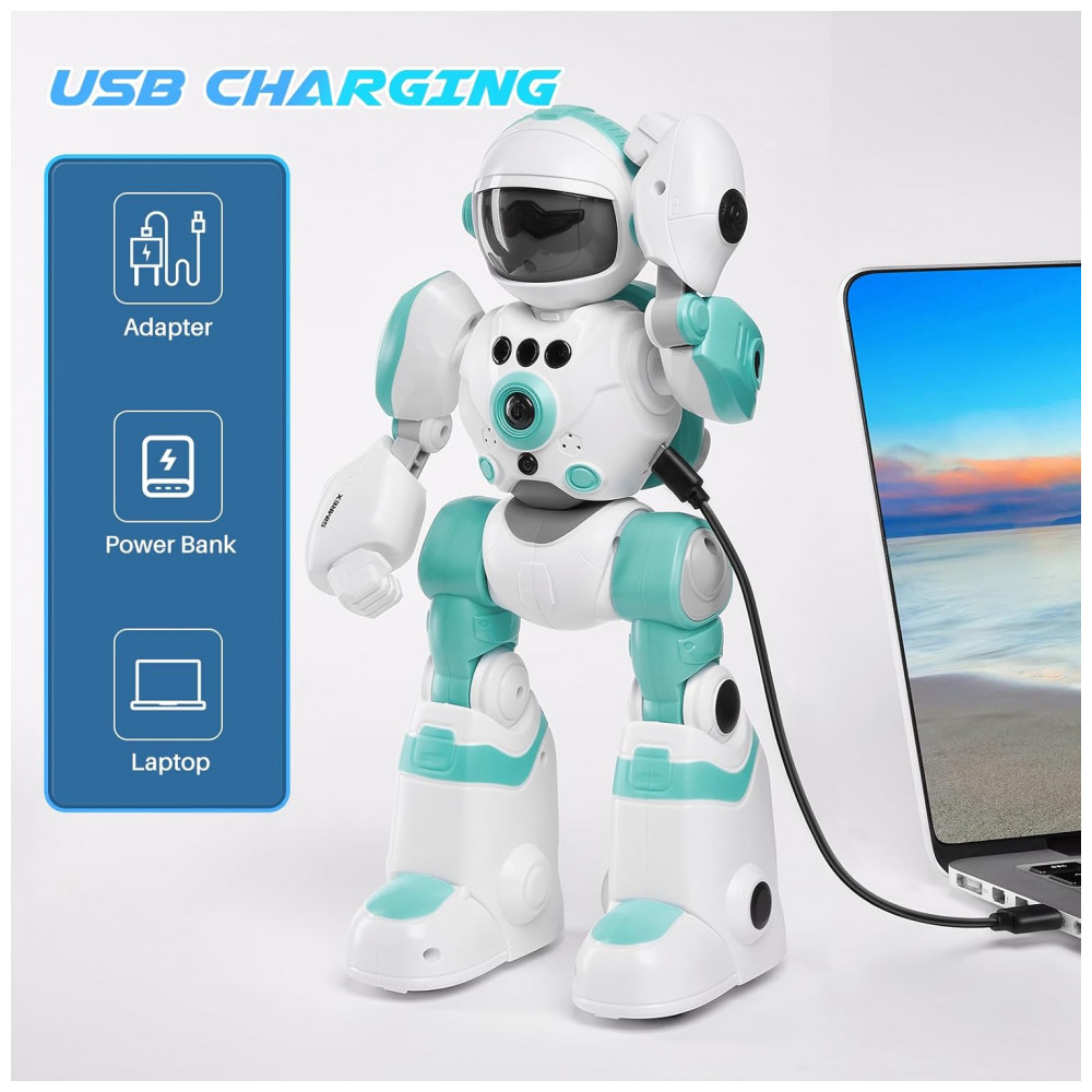 Robô Programável Azul e Branco – SIMREX, Controle Remoto, Gravação de Voz, Dança e Sensores de Gestos para Crianças - Imagem 7