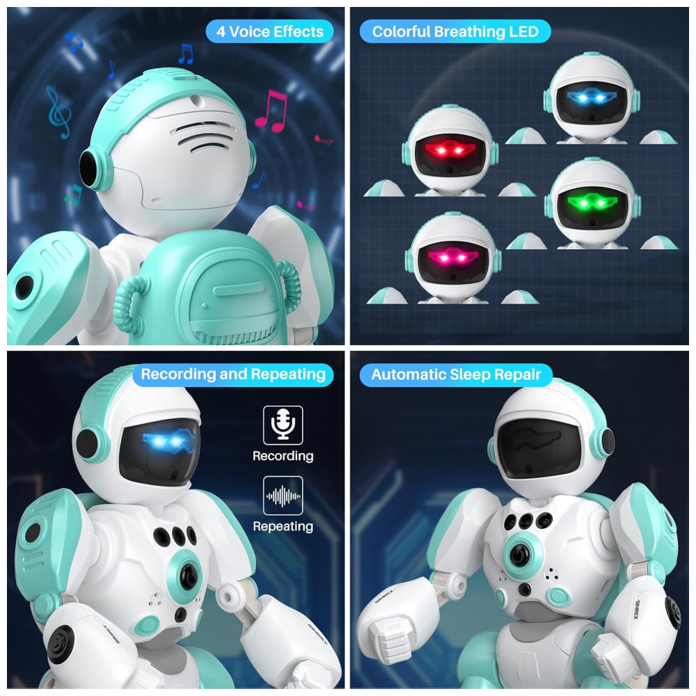 Robô Programável Azul e Branco – SIMREX, Controle Remoto, Gravação de Voz, Dança e Sensores de Gestos para Crianças - Imagem 8