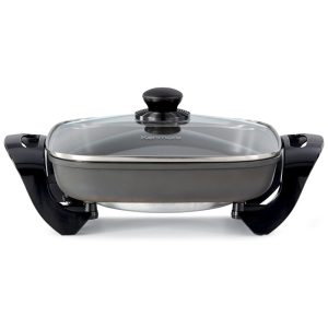 Panela Elétrica Kenmore 30x30cm com Controle de Temperatura - Antiaderente Tampa de Vidro Cabos Grelha - Prepare Refogados e Assados com Facilidade
