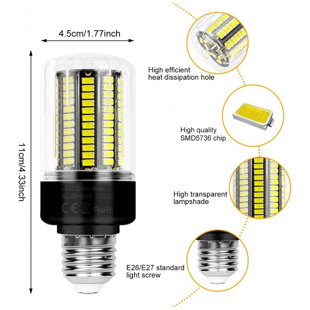 Lâmpadas LED milho 25W equivalentes a 250W, super brilhantes com 3146 lúmens, luz diurna 6000K, base E26/E27 para ventilador de teto, Duu Too - Imagem 2