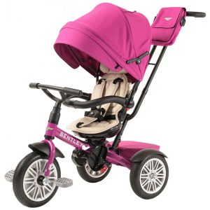 Triciclo Infantil 6 em 1 Oficialmente Projetado pela Bentley com Cobertura e Alça para os Pais POSH BABY KIDS Rosa