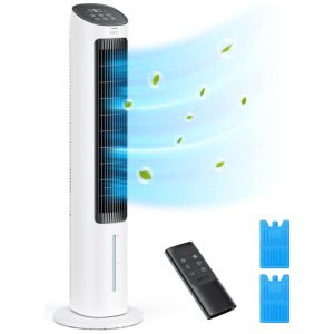 Ventilador de Torre com Ar Frio Resfriador Evaporativo Ventilador para Quarto com Oscilação 80° Pacotes de Gelo Controle Remoto 3 Modos Dreo Branco