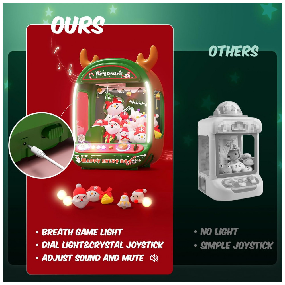 Máquina de Garra de Natal Skirfy Verde para Crianças, Mini Arcade com Joystick de Cristal, Dispensador de Brinquedos de Pelúcia e Doces, 6+ Anos - Imagem 3