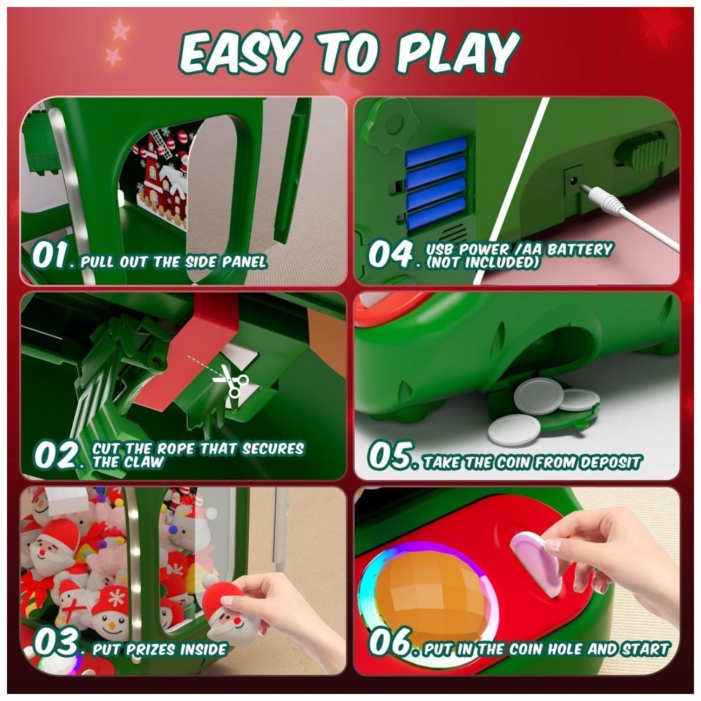 Máquina de Garra de Natal Skirfy Verde para Crianças, Mini Arcade com Joystick de Cristal, Dispensador de Brinquedos de Pelúcia e Doces, 6+ Anos - Imagem 5