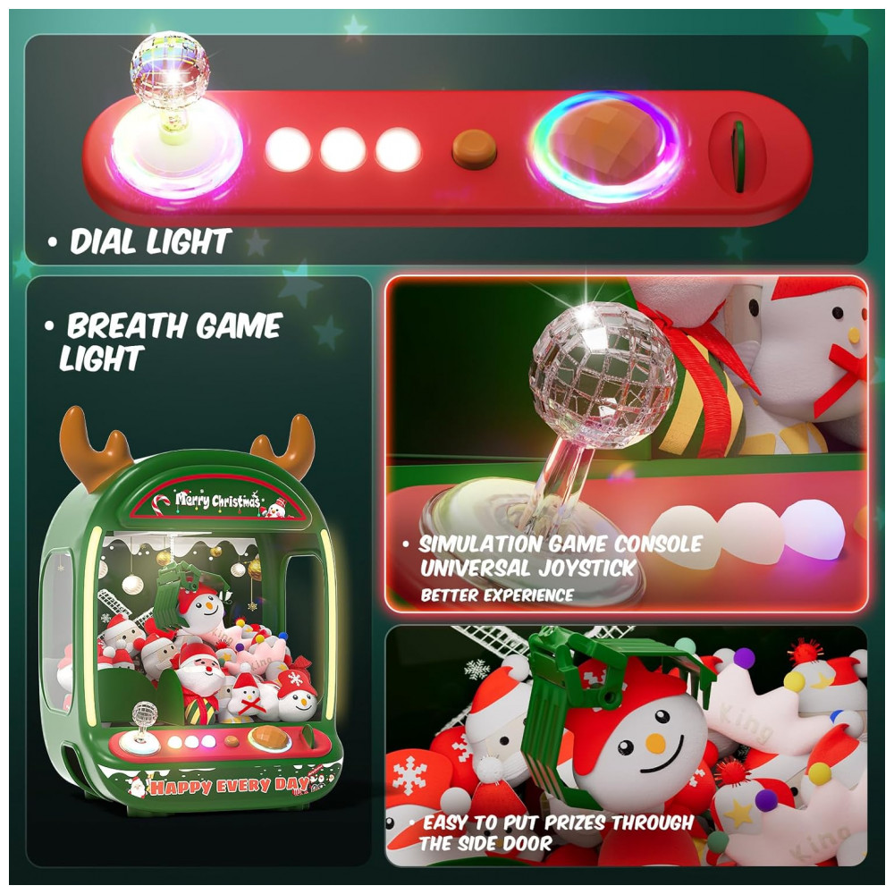 Máquina de Garra de Natal Skirfy Verde para Crianças, Mini Arcade com Joystick de Cristal, Dispensador de Brinquedos de Pelúcia e Doces, 6+ Anos - Imagem 6