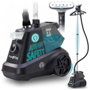 True Tidy: Vaporizador de Roupas Industrial Pesado de Pé, 1800 watts, Reservatório de Água Extra Grande de 3L, 90 minutos de Vapor Contínuo, Preto Fos