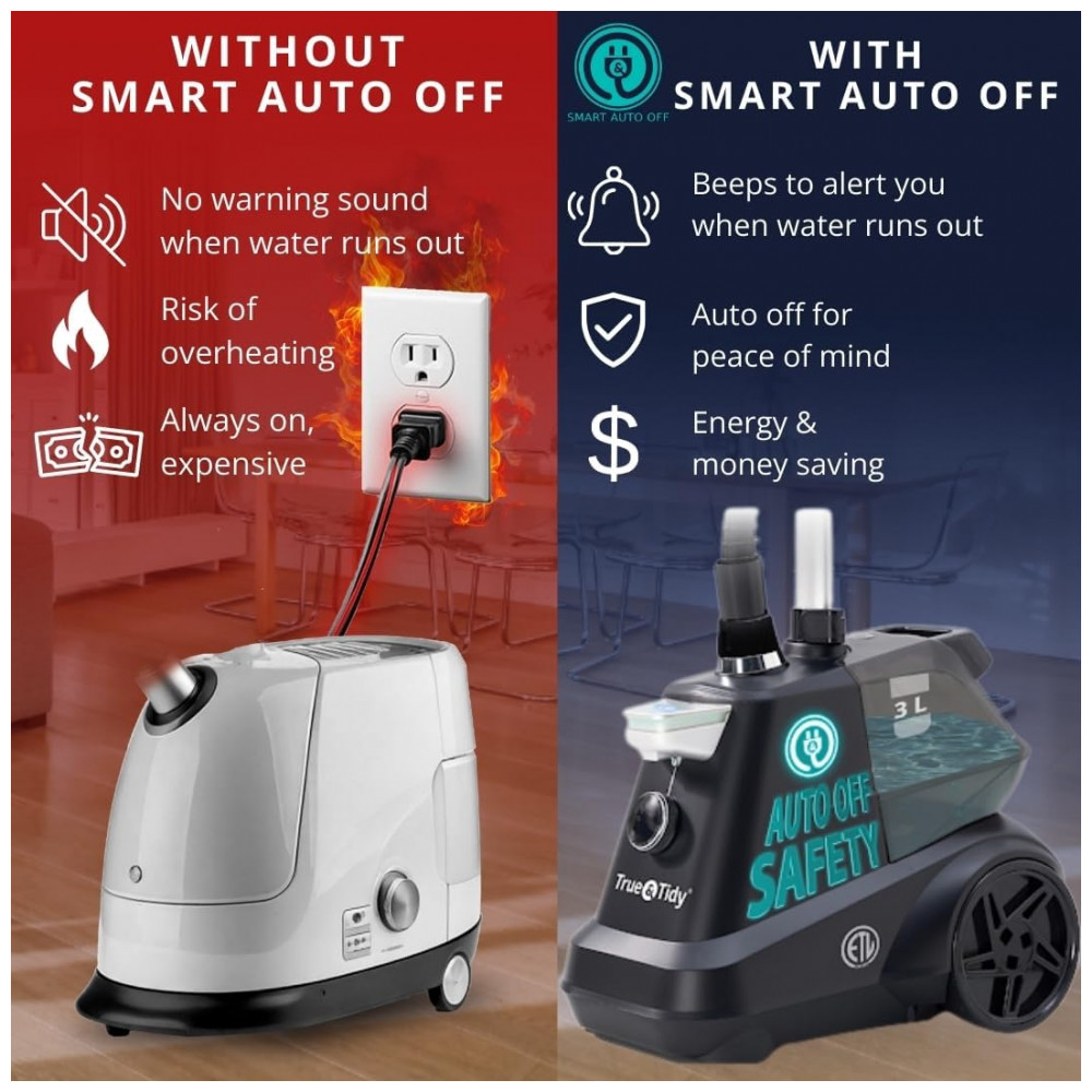 True Tidy: Vaporizador de Roupas Industrial Pesado de Pé, 1800 watts, Reservatório de Água Extra Grande de 3L, 90 minutos de Vapor Contínuo, Preto Fos - Imagem 2