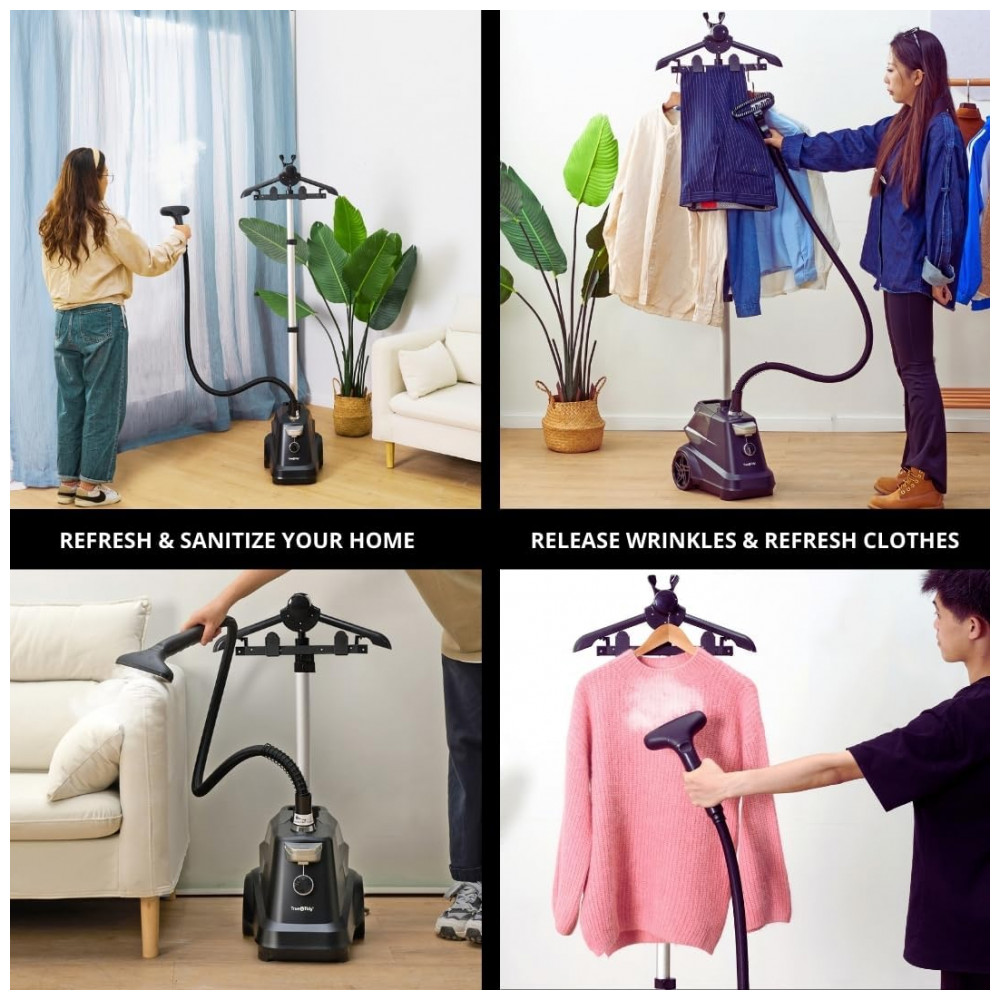 True Tidy: Vaporizador de Roupas Industrial Pesado de Pé, 1800 watts, Reservatório de Água Extra Grande de 3L, 90 minutos de Vapor Contínuo, Preto Fos - Imagem 9