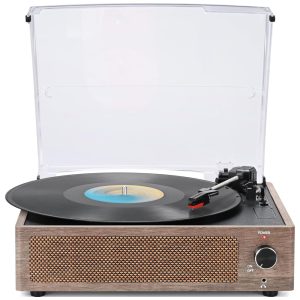 Toca-discos de Vinil Vintage com Alto-falantes - Retro Bluetooth 3 Velocidades - Ideal para Iniciantes - Design de Madeira CinzaWOCKORDER