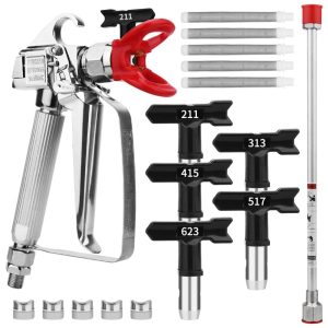 Pistola de Pintura Airless 3600 PSI Alta Pressão com Proteção 5 Bicos (211 313 415 517 623) 5 Filtros e Extensor de Pintura 40 cmEvery Family.