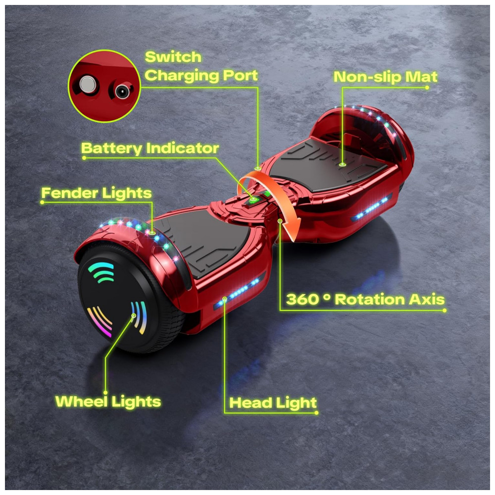 Hoverboard Hoverstar Cromo Vermelho com Bluetooth e Rodas LED – Crianças e Adolescentes - Imagem 5