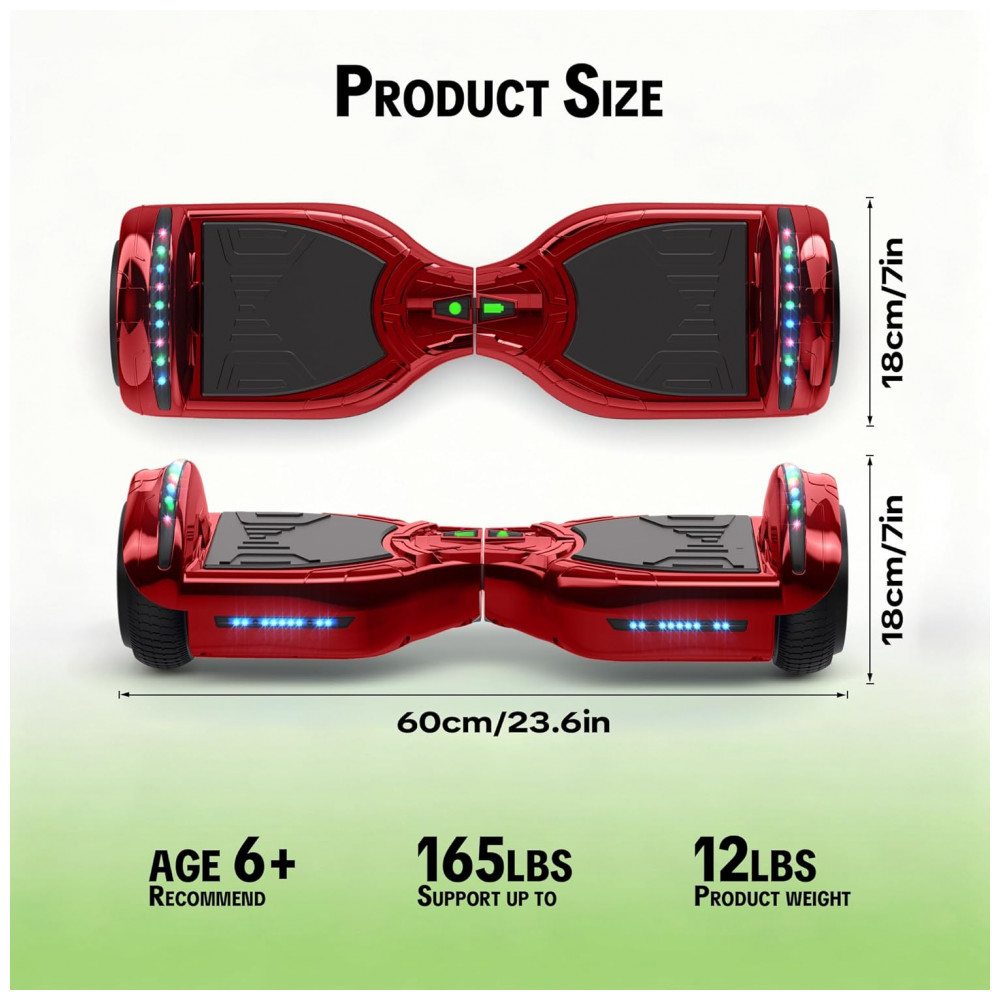 Hoverboard Hoverstar Cromo Vermelho com Bluetooth e Rodas LED – Crianças e Adolescentes - Imagem 8