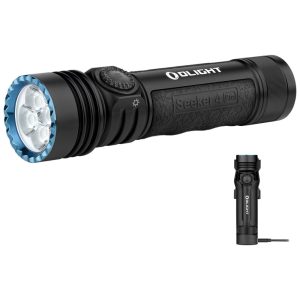 LANTERNA OLIGHT Seeker 4 Pro Recarregável 4600 Lumens de Luz Brilhante e Potente com Bolsa USB-C À Prova d'Água IPX8 para Emergências Camping e Bus