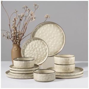 Conjunto de Louças HaWare COSMOS 12 Peças em Stoneware Resistentes a Lascar e Riscar Micro-ondas e Lava-Louças Cor Saturn Khaki
