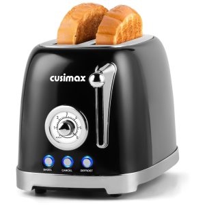 Torradeira Retro 2 Fatias com Fendas Extra Largas Bandeja de Migalhas Removível e 6 Níveis de Tostagem 110V 825W CUSIMAX Preta