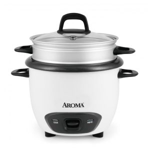 Panela de Arroz e Vaporizador Aroma Housewares 6 Xícaras (cozido) / 3 Xícaras (cru) Estilo Panela Branco com Capacidade de 18L.