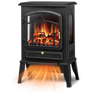 Lareira Elétrica Portátil com Chamas Realista Design Retrô e Termostato 110V 1500W Xbeauty Preta