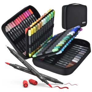 Conjunto de Canetas Artisticas 80 Cores com Ponta Fina e Ponta de Pincel para Crianças e Adultos KEMYR