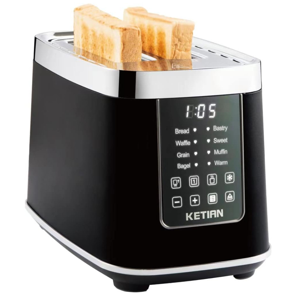 Torradeira Elétrica 2 Fatias com 7 Níveis de Tostagem em Aço Inoxidável e Painel Digital 110V 1400W KETIAN Preta