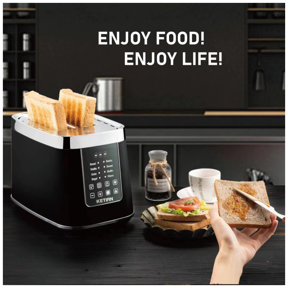 Torradeira Elétrica 2 Fatias com 7 Níveis de Tostagem em Aço Inoxidável e Painel Digital 110V 1400W KETIAN Preta - Imagem 3