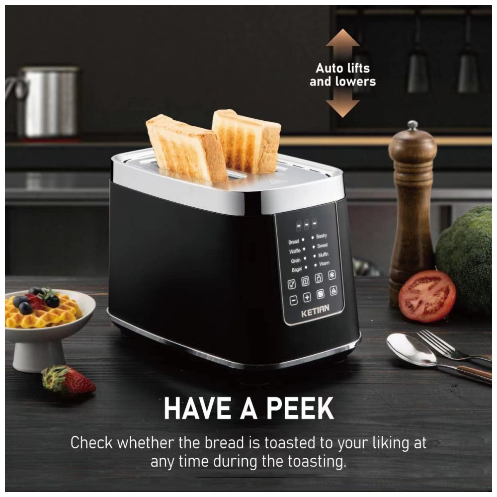 Torradeira Elétrica 2 Fatias com 7 Níveis de Tostagem em Aço Inoxidável e Painel Digital 110V 1400W KETIAN Preta - Imagem 5
