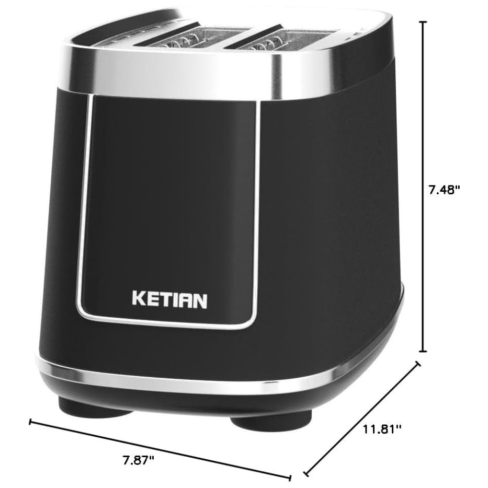 Torradeira Elétrica 2 Fatias com 7 Níveis de Tostagem em Aço Inoxidável e Painel Digital 110V 1400W KETIAN Preta - Imagem 7