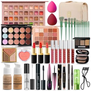 SHELAKIN Kit Completo de Maquiagem All in One para Mulheres - Profissional Viagem com Paletas Batons Pincéis e Máscara