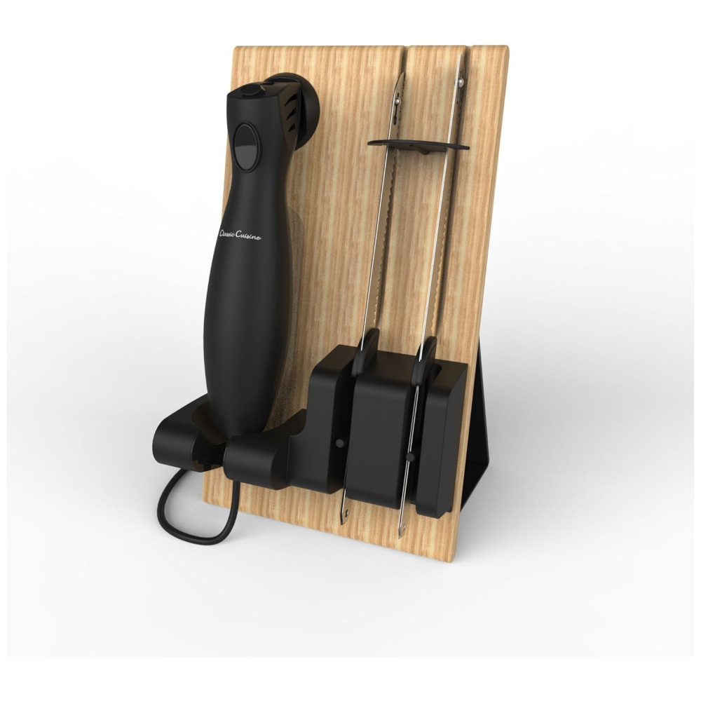 Kit de Facas Elétricas com 2 Lâminas de Aço Inoxidável Cabo Ergonômico e Suporte de Madeira para Cortar Pães Carnes Classic Cuisine. - Imagem 2