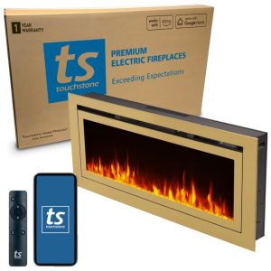 Lareira Elétrica de Embutir A54x127L com Controle por APP e Chamas Multicoloridas 110V 1500W Touchstone 86275 Dourada