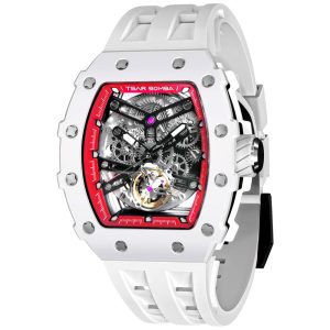Relógio Masculino Analógico Automático 22mm à Prova dÁgua com Pulseira de Silicone TSAR BOMBA TB 8208SGLZ Branco