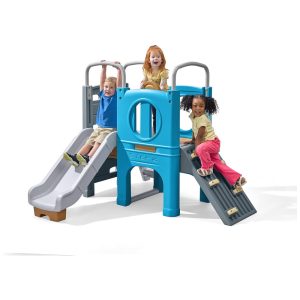 Playset Infantil Para Ambientes Externos Com Escorregador Parede de Escalada Túnel e Estilo Vintage Para Crianças de 2 a 6 Anos Step2 Azul