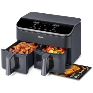 Fritadeira Elétrica Air Fryer 8 em 1 84L com Cesto Duplo Display LED Janela de Visualização e Livro 130 Receitas 110V 1750W COSORI Cinza