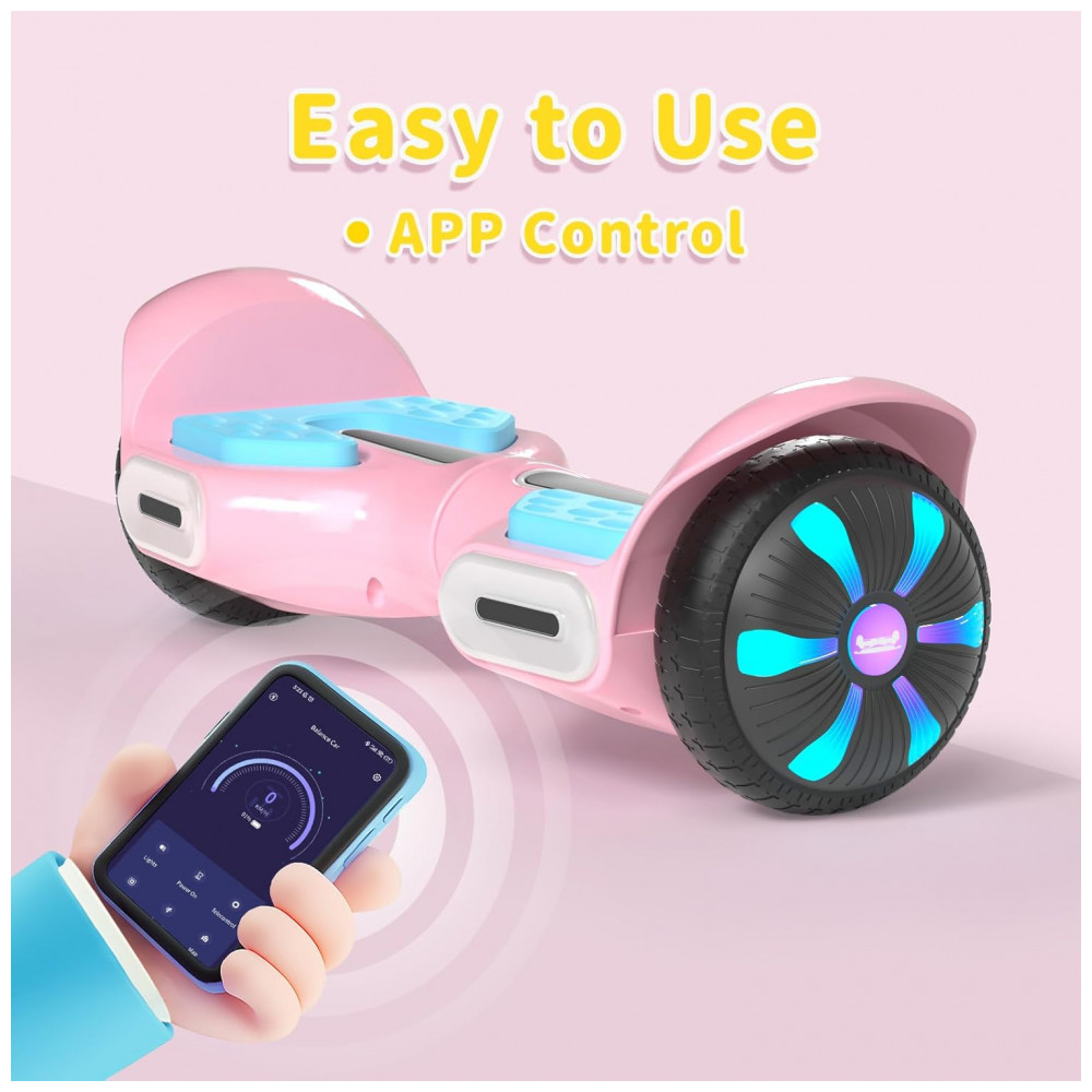 Hoverboard SIMATE Rosa e Azul 6,5" com Bluetooth, Luzes LED e Certificação UL2272 – Até 13,7 km/h, Autonomia de 12,8 km - Imagem 4