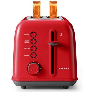 Torradeira BUYDEEM DT620 Vermelha 2 Fatias com Fendas Largas Função Bagel e Muffin Bandeja de Migalhas Removível e 7 Níveis de Tostagem 120V