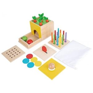 Brinquedo Montessori Caixa 5 em 1 com Atividades Sensoriais 6 a 24 Meses Adena Montessori